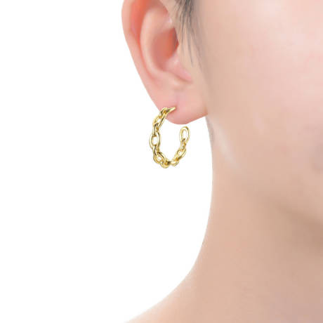 Rachel Glauber 14k Gold Plated Modern Chain Link C-Hoop Earrings