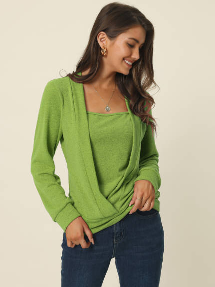 Allegra K- Square Neck Long Sleeve Knit Top