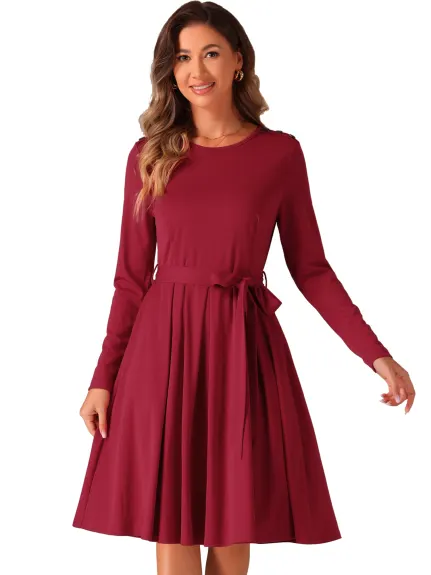 INSPIRE CHIC - Long Sleeve Tie Waist Pleated Business Dress