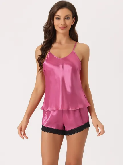 cheibear - Racer Back Camisole Satin Lounge Set