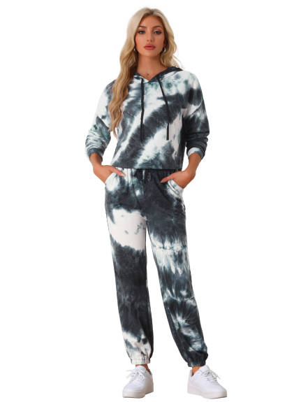 Allegra K - Tie Dye Pullover Hoodie Jogging Tracksuit