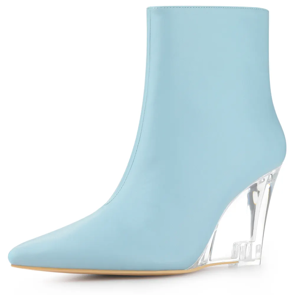 Allegra K- Clear Wedge Heel Pointed Toe Ankle Boots