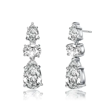 Genevive Sterling Silver White Gold Plated with Colored Pear & Oval Cubic Zirconia Drop Earrings