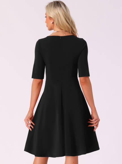 Allegra K - V-Neck Elegant A-Line Midi Dress