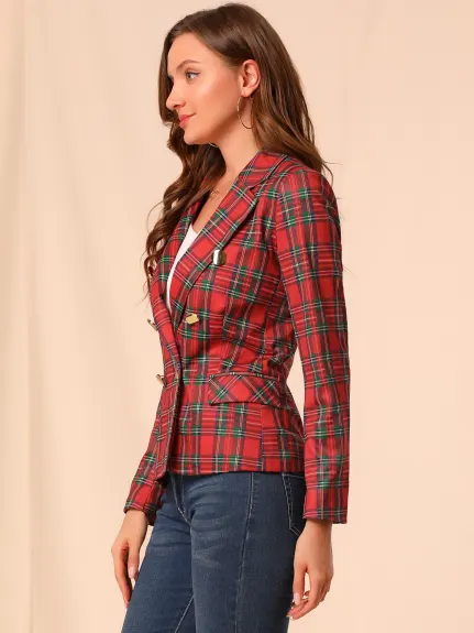 Allegra K- Plaid Notched Lapel Blazer Jacket