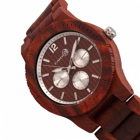 Earth Wood - Montre-bracelet Bonsai avec jour/date - Rouge