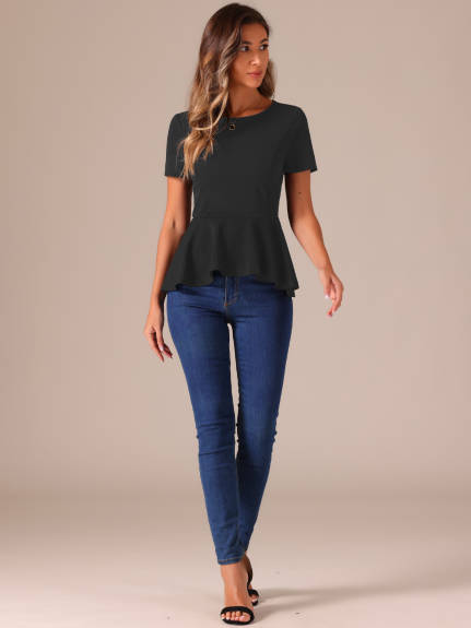 Allegra K - Short Sleeve Round Neck Peplum Blouse