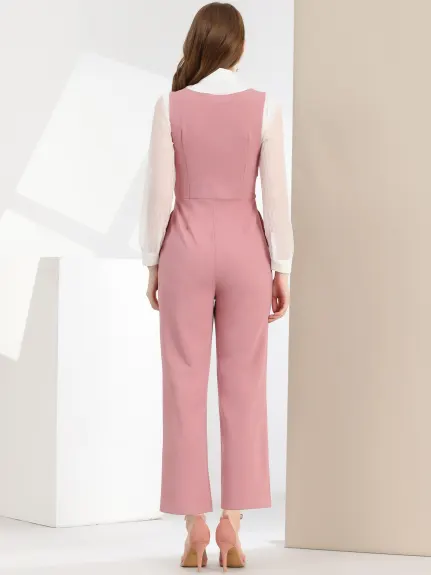 Allegra K - High Waist Wide Leg Pants Work Jumpsuit