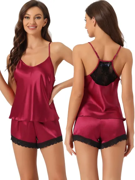 cheibear - Racer Back Camisole Satin Lounge Set