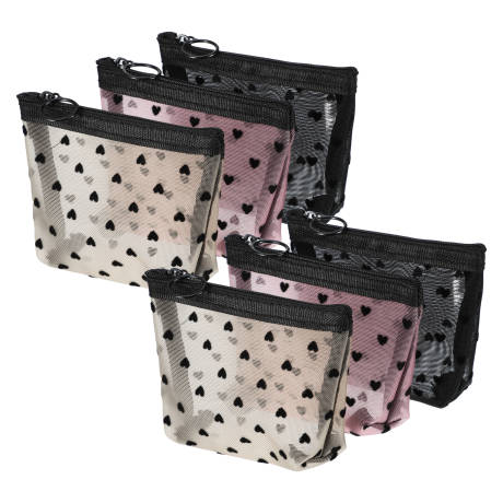 Unique Bargains- Heart Shape Print Mesh Travel Makeup Bag 6Pcs