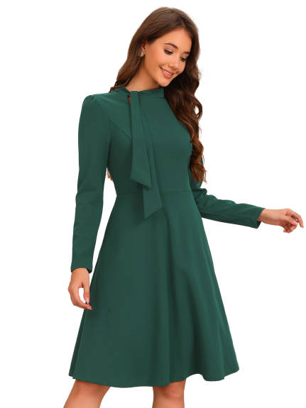 Allegra K - Tie Mock Neck Long Sleeve Midi Dress