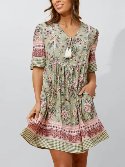 Annick - Gloria Short Dress A-Line Floral Print Green