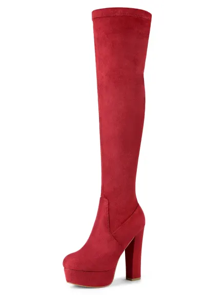 Allegra K - Platform Block Heel Over Knee High Boots