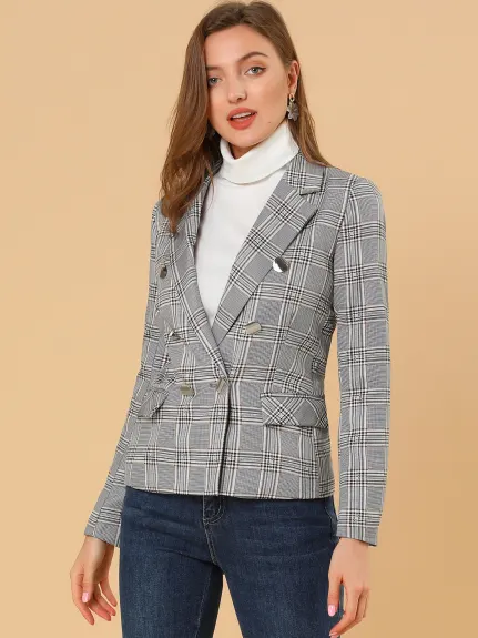 Allegra K- Plaid Notched Lapel Blazer Jacket