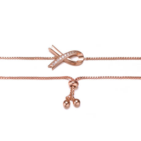 Rachel Glauber Stunning 18K Rose Gold Plated ribbon Charm Adjustable Bracelet