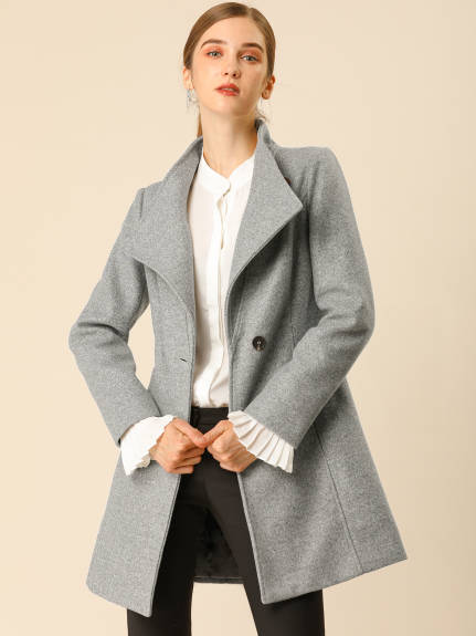 Allegra K- Classic Stand Collar Belted Long Coat