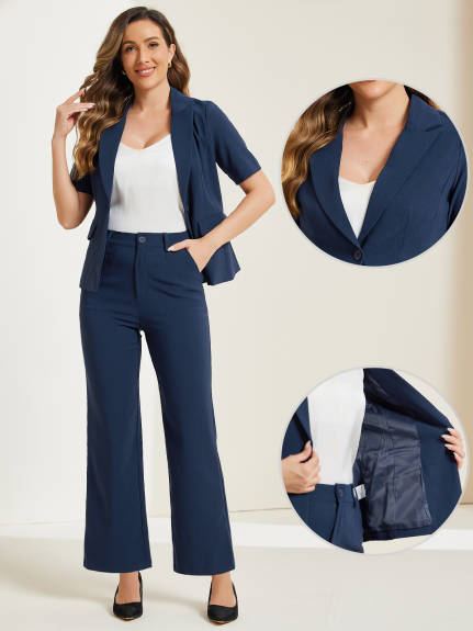 Allegra K - Short Sleeve Blazer Pants Suits