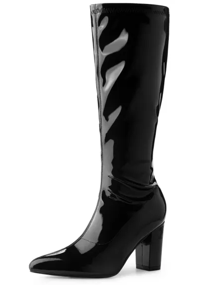 Allegra K - Bottes GoGo hautes en cuir verni