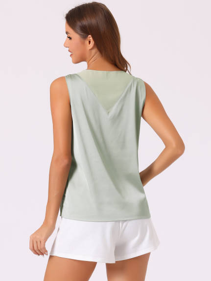 Cheibear - Silky Mesh V-Neck Lounge Tank Top