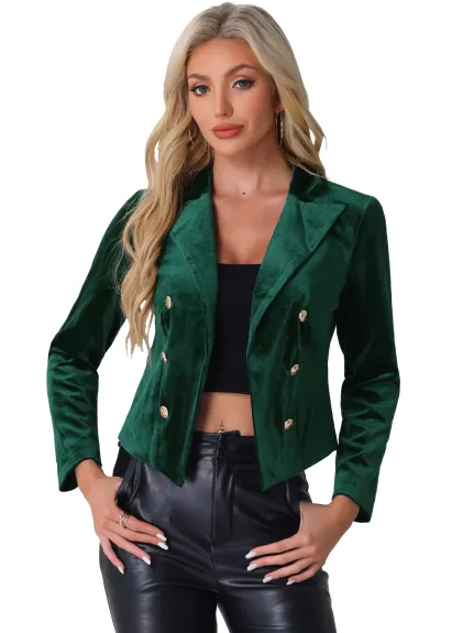 Allegra K - Notch Lapel Open Front Velvet Jacket