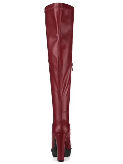 Allegra K - Chunky Heel Over Knee High Boots