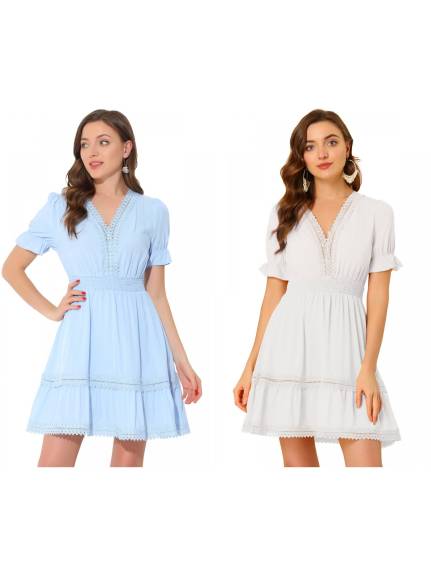 Allegra K- Summer V-Neck Boho Mini Dress 2-Pack