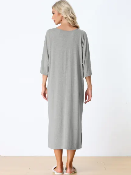 cheibear - 3/4 Sleeve Nightgown Long Sleep Shirt