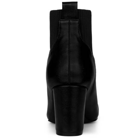 Allegra K- Square Toe Block Heels Elastic Chelsea Boots