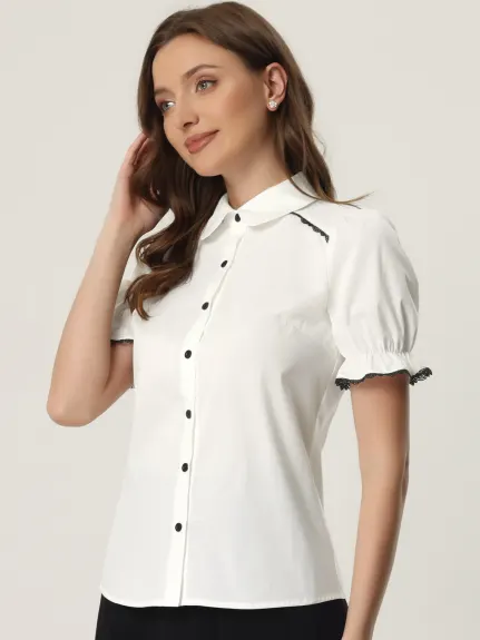 Allegra K- Peter Pan Collar Button Down Shirt