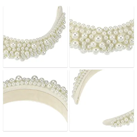 Unique Bargains - Faux Pearls Wide Padded Headband