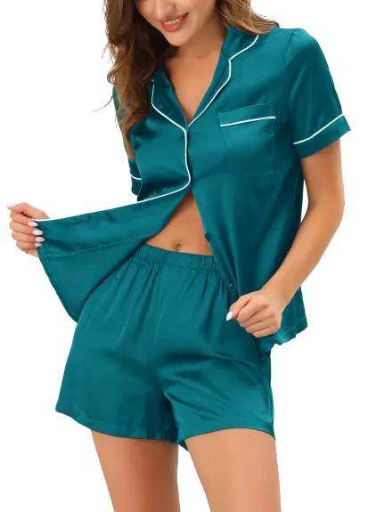 cheibear - Satin Pajamas with Shorts Lounge Set