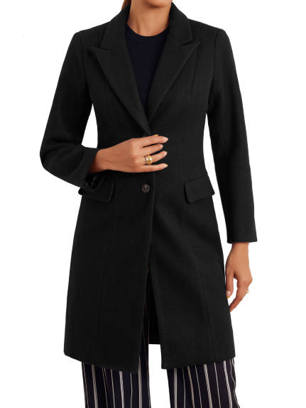 Allegra K - Notch Lapel Single Breasted Overcoat