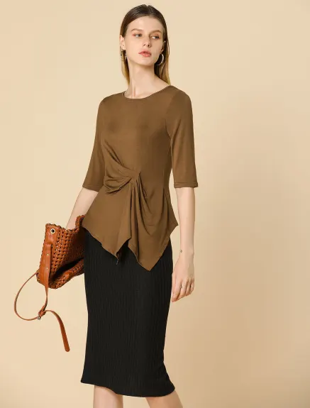 Allegra K- Asymmetrical Ruched Top Half Sleeve Blouse