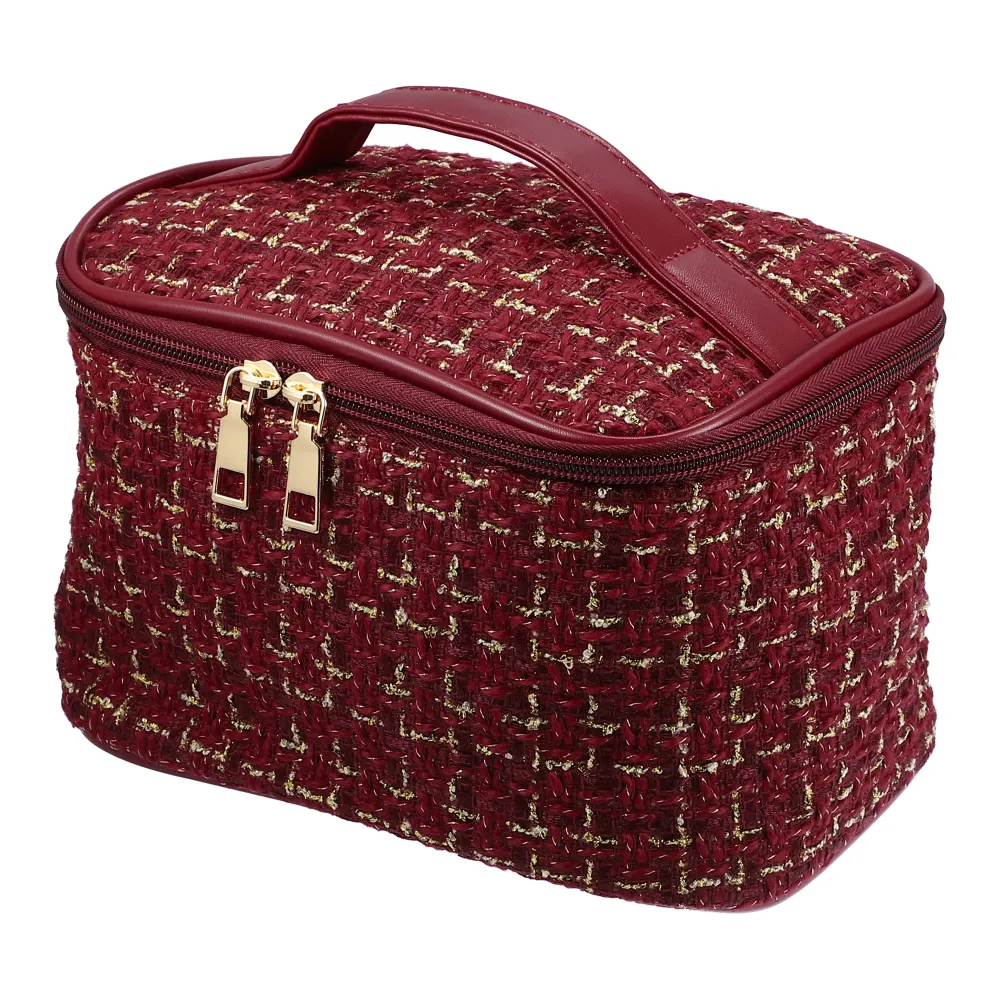 Unique Bargains- Travel Makeup Bag Organizer Case Woolen Plaid Pattern