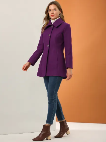 Allegra K- Single Breasted Turndown Collar Overcoat