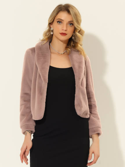 Allegra K- Cropped Jacket Lapel Long Sleeve Faux Fur Fluffy Coat