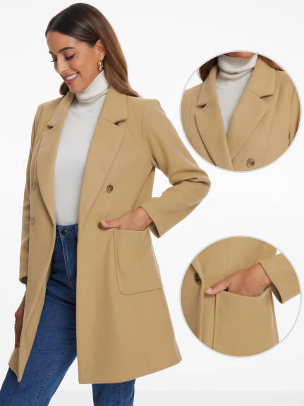 Allegra K - Notch Lapel Classic Double Breasted Peacoat