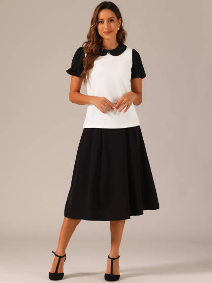 Allegra K- Peter Pan Collar Contrast Puff Top