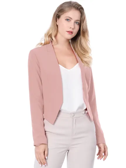 Allegra K- Suit Collarless Cropped Blazer Jacket