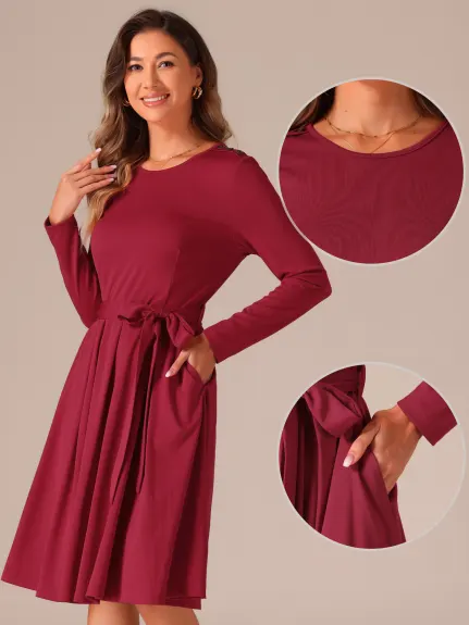 INSPIRE CHIC - Long Sleeve Tie Waist Pleated Business Dress