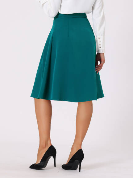 Allegra K- Button Decor High Waist A-Line Skirt