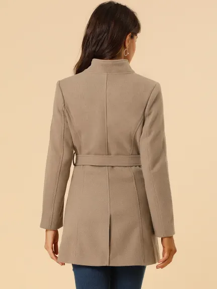 Allegra K- Manteau long classique à col montant et ceinture