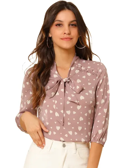 Allegra K- Polka Dots Ruffle Shoulder Bow Tie Neck Blouse