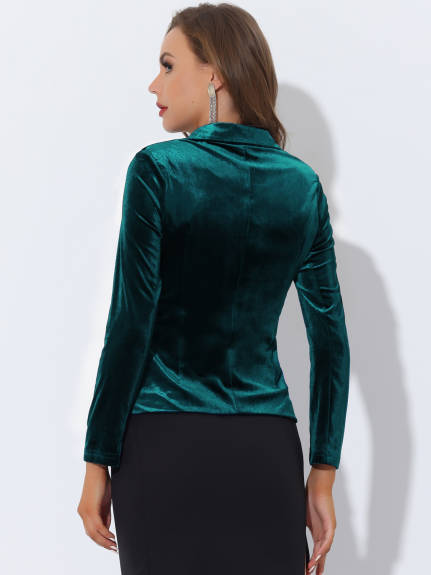 Allegra K- Notched Lapel Velvet Blazer