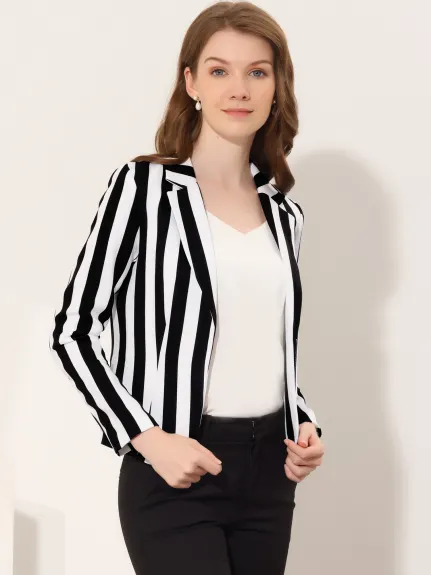 Allegra K- Veste blazer décontractée imprimée à revers cranté et ouverte sur le devant