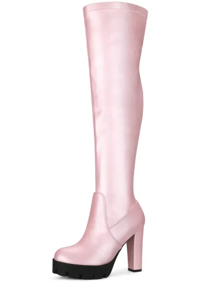 Allegra K - Chunky Heel Over Knee High Boots