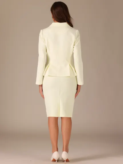 Allegra K- Suit Set-2 Pieces Peplum Blazer and Pencil Skirt