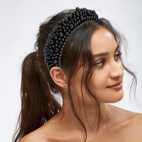 Unique Bargains - Faux Pearls Wide Padded Headband