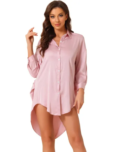 cheibear - Robe chemise boutonnée, chemise de nuit en satin