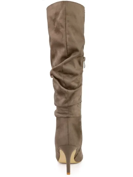 Allegra K - Slouch Pointed Toe Stiletto Heel Knee High Boots